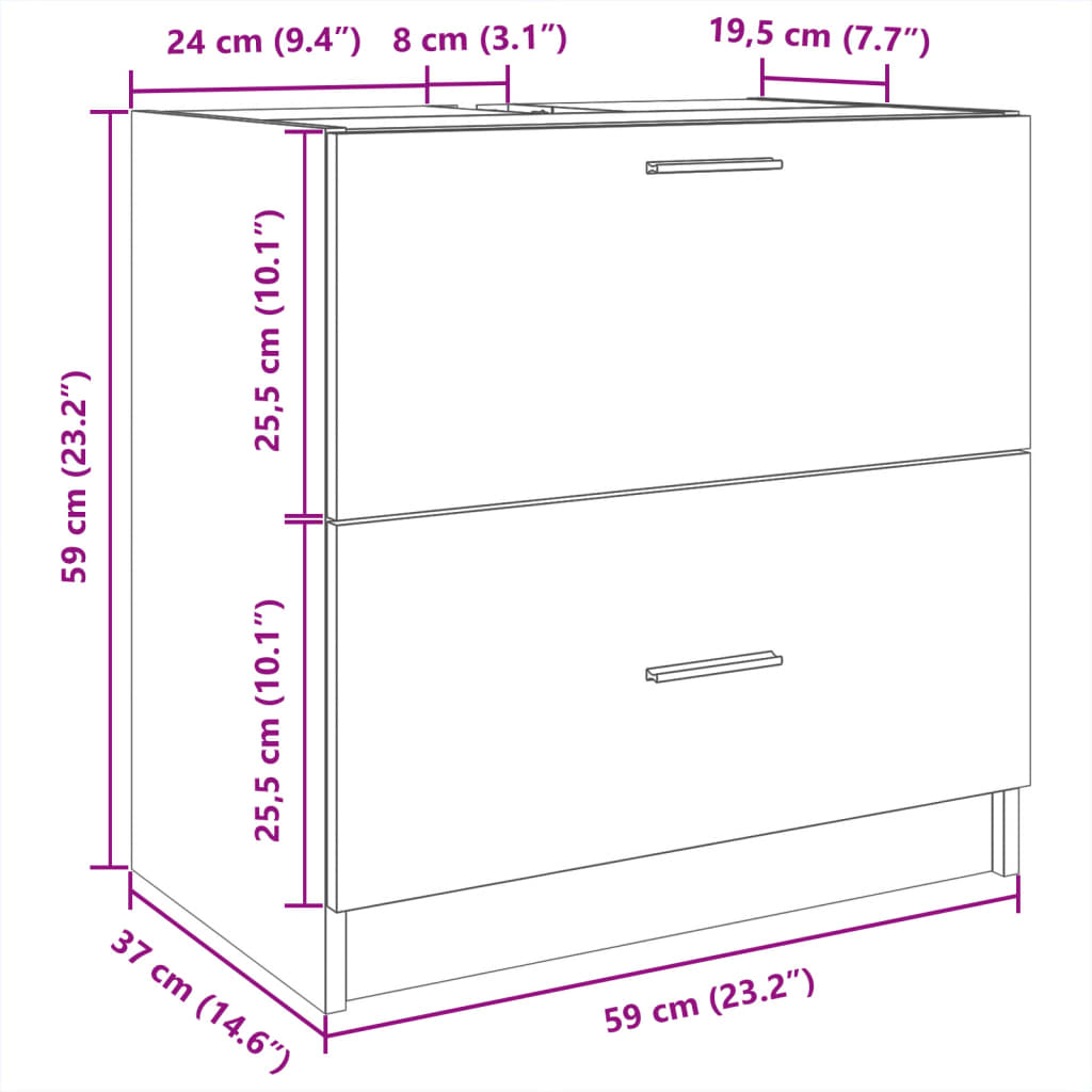 underskab til håndvask 59x37x59 cm konstrueret træ røget eg