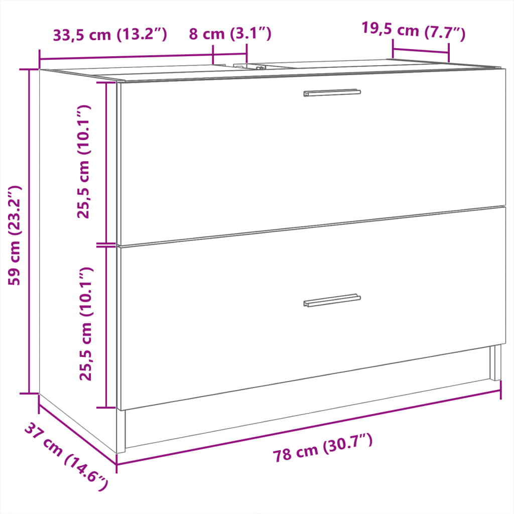 underskab til håndvask 78x37x59 cm konstrueret træ sonoma-eg