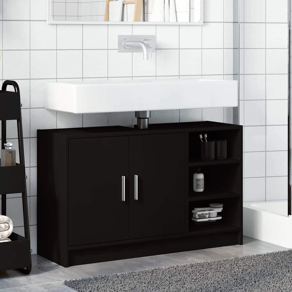 underskab til håndvask 90x29x55 cm konstrueret træ sort