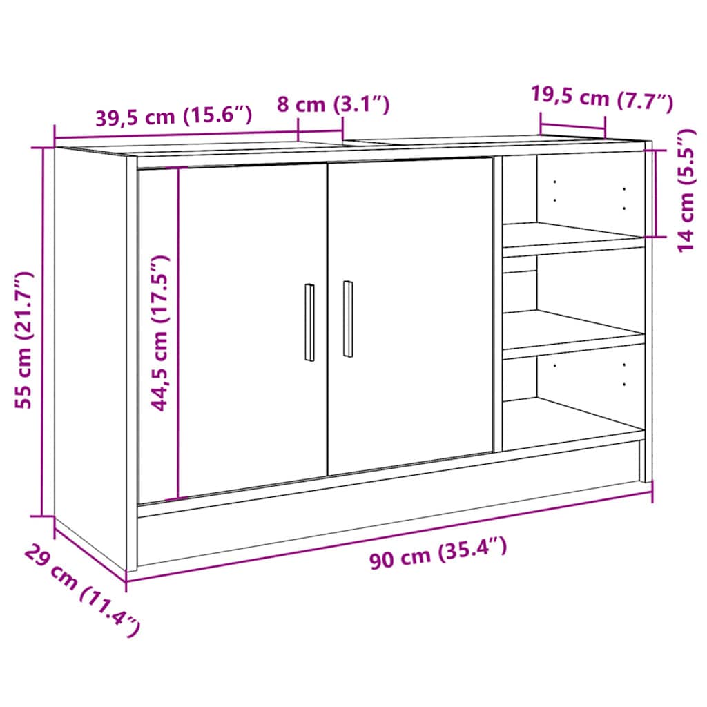 underskab til håndvask 90x29x55 cm konstrueret træ sonoma-eg