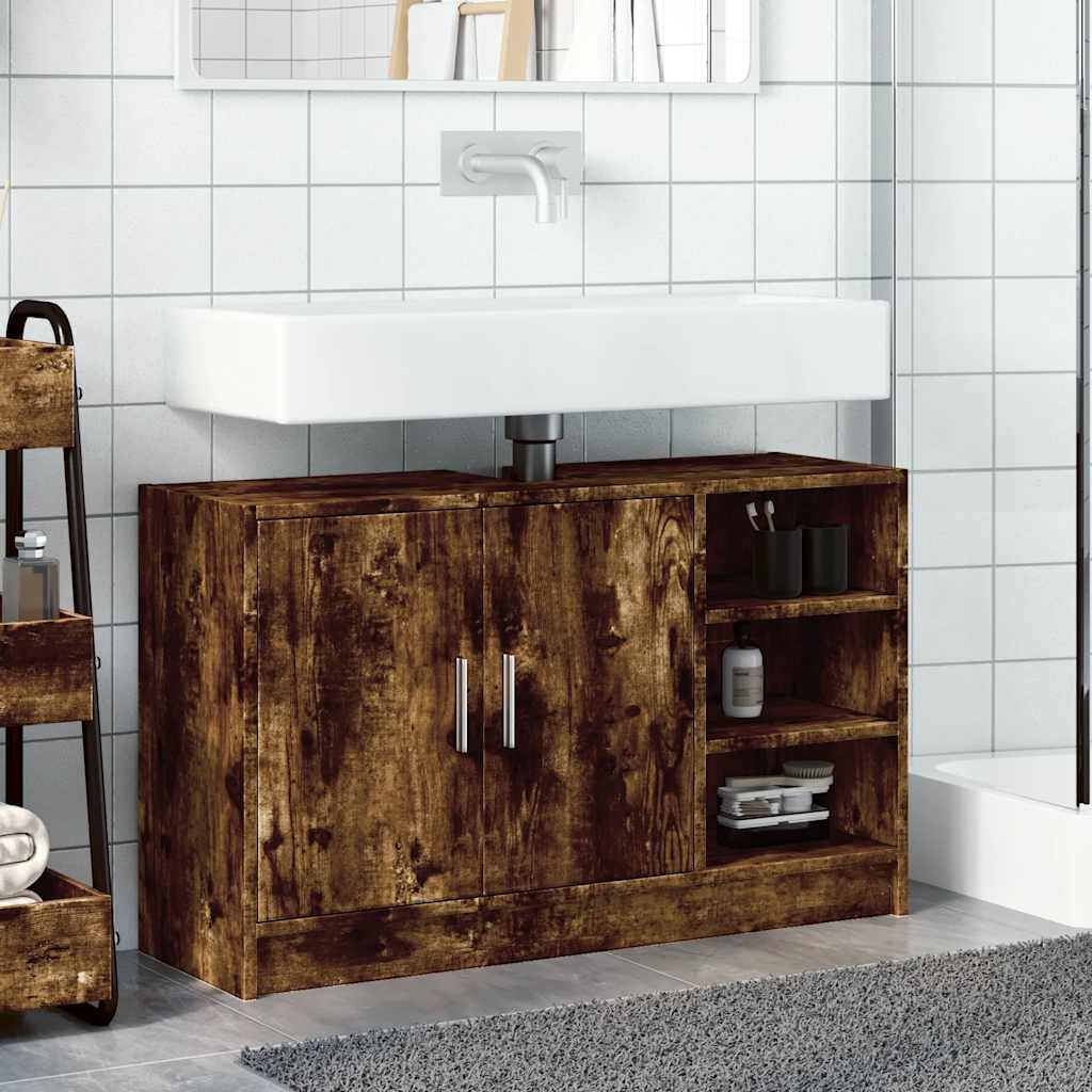 underskab til håndvask 90x29x55 cm konstrueret træ røget eg