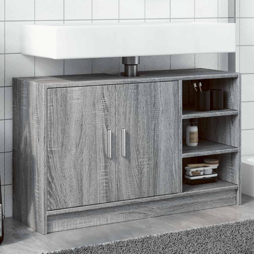 skab til håndvask 90x29x55 cm konstrueret træ grå sonoma-eg