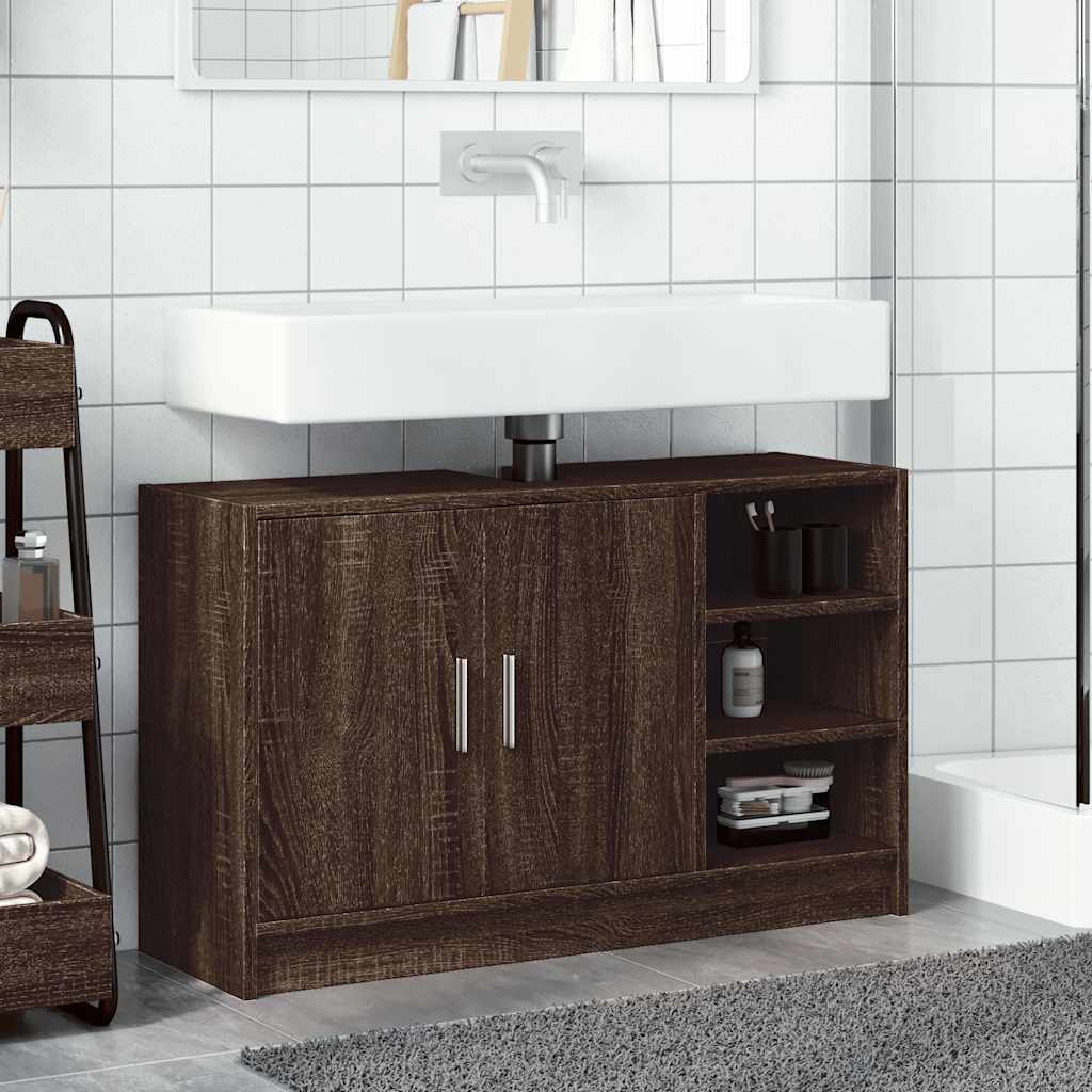 underskab til håndvask 90x29x55 cm konstrueret træ brunt eg