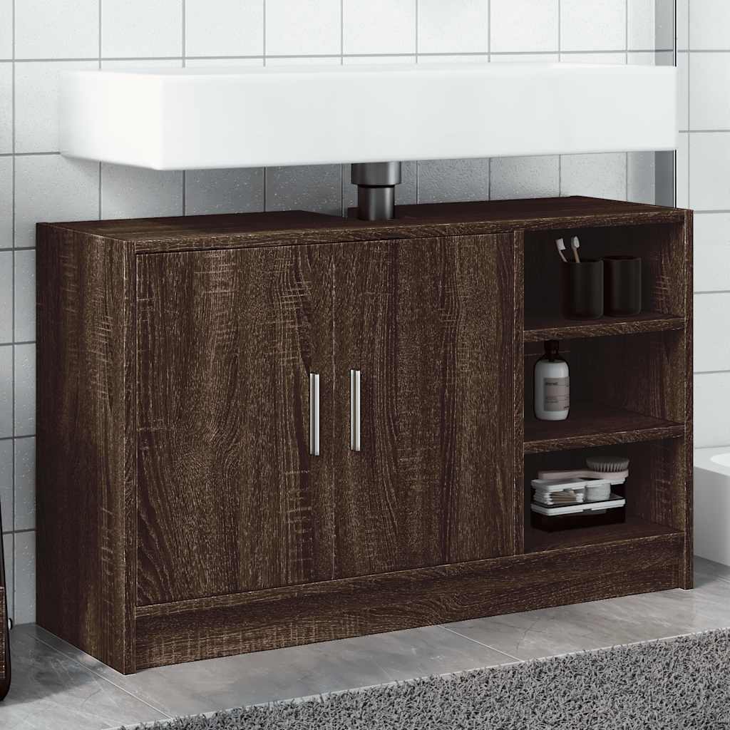 underskab til håndvask 90x29x55 cm konstrueret træ brunt eg
