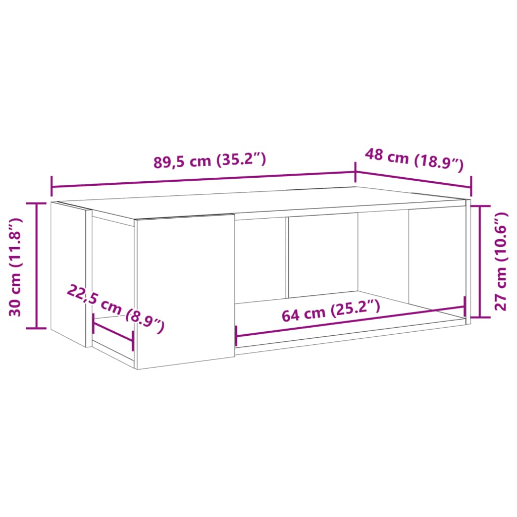 sofabord 89,5x48x30 cm konstrueret træ sonoma-eg