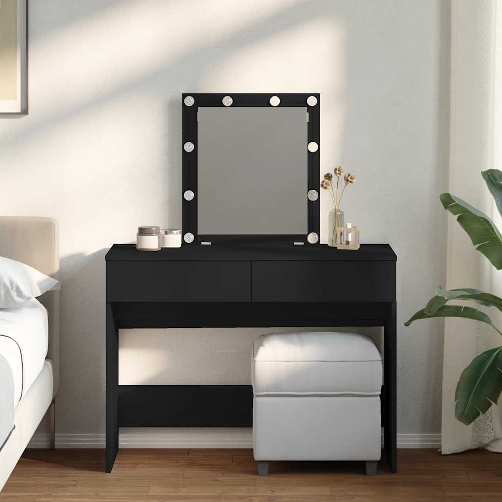 makeupbord med LED-lys 100x40x130 cm sort billede