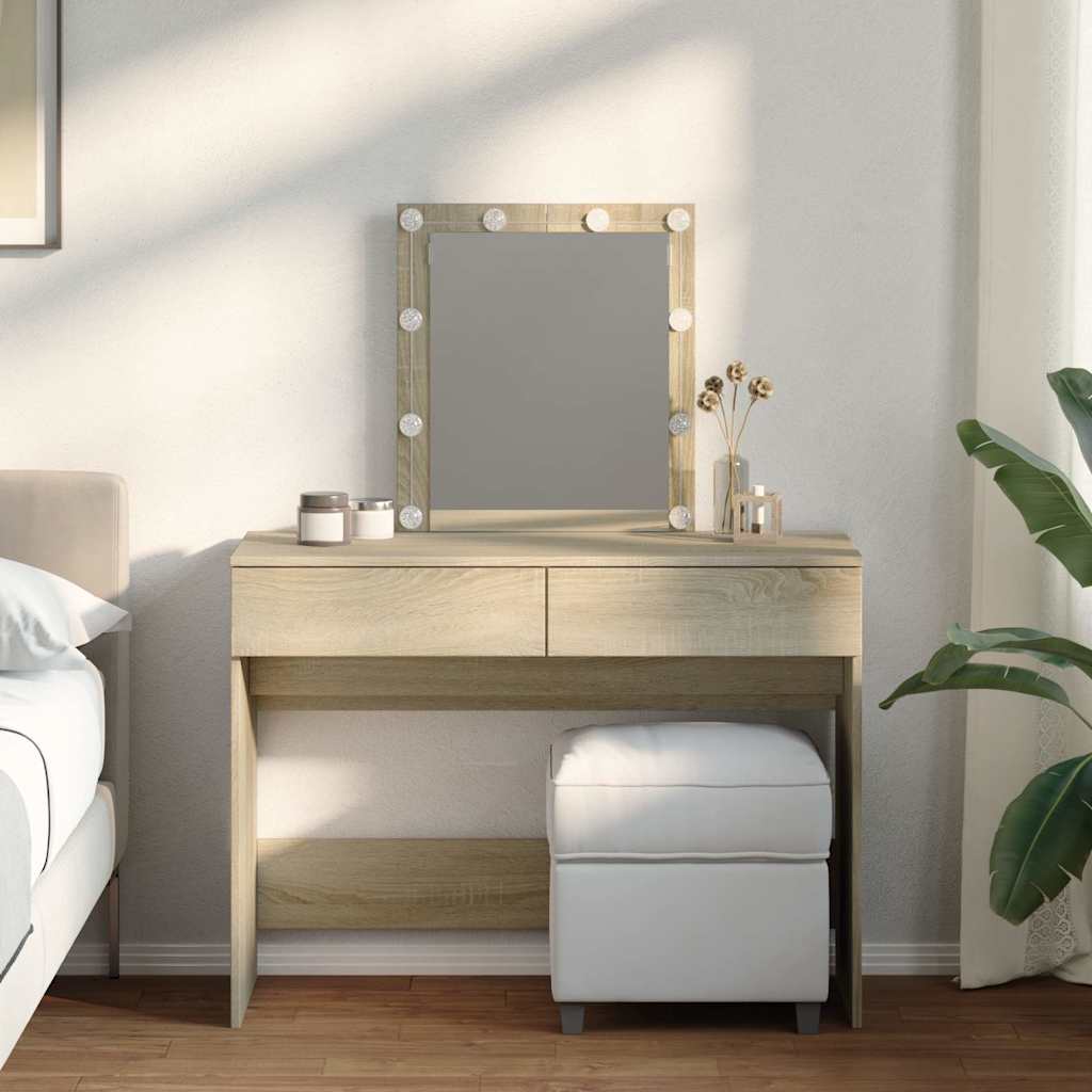 makeupbord med LED-lys 100x40x130 cm brun sonoma-eg billede