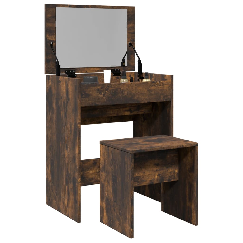 kosmetikbord med skammel 60x40x113,5 cm røget egetræsfarve billede