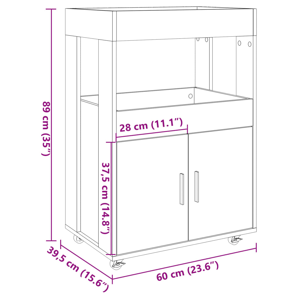 barvogn 60x39,5x89 cm konstrueret træ sonoma-eg
