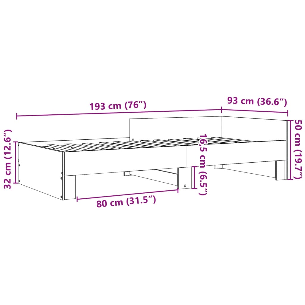 sengeramme 90x190 cm uden madras konstrueret træ røget eg