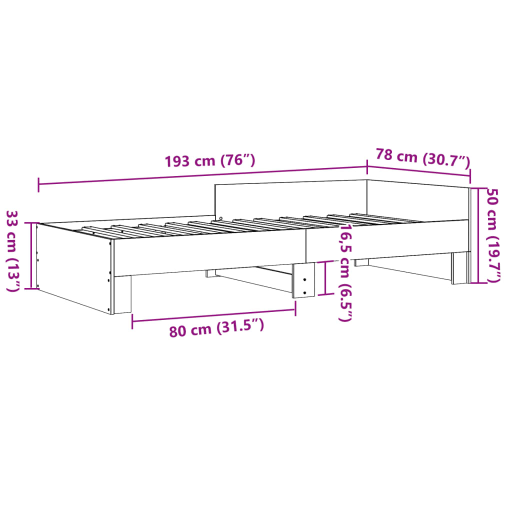 sengeramme 75x190 cm uden madras konstrueret træ røget eg