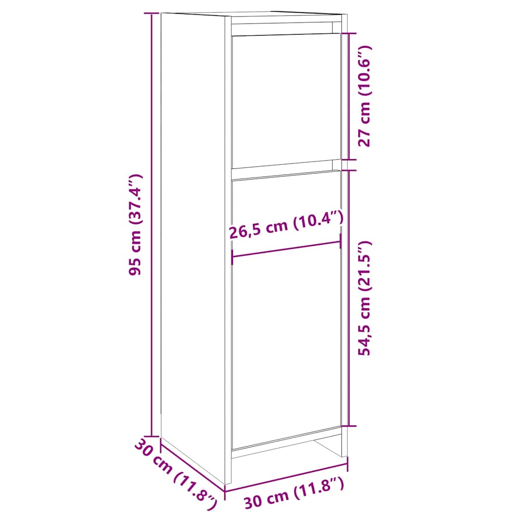 badeværelsesskab 30x30x95 cm konstrueret træ sonoma-eg