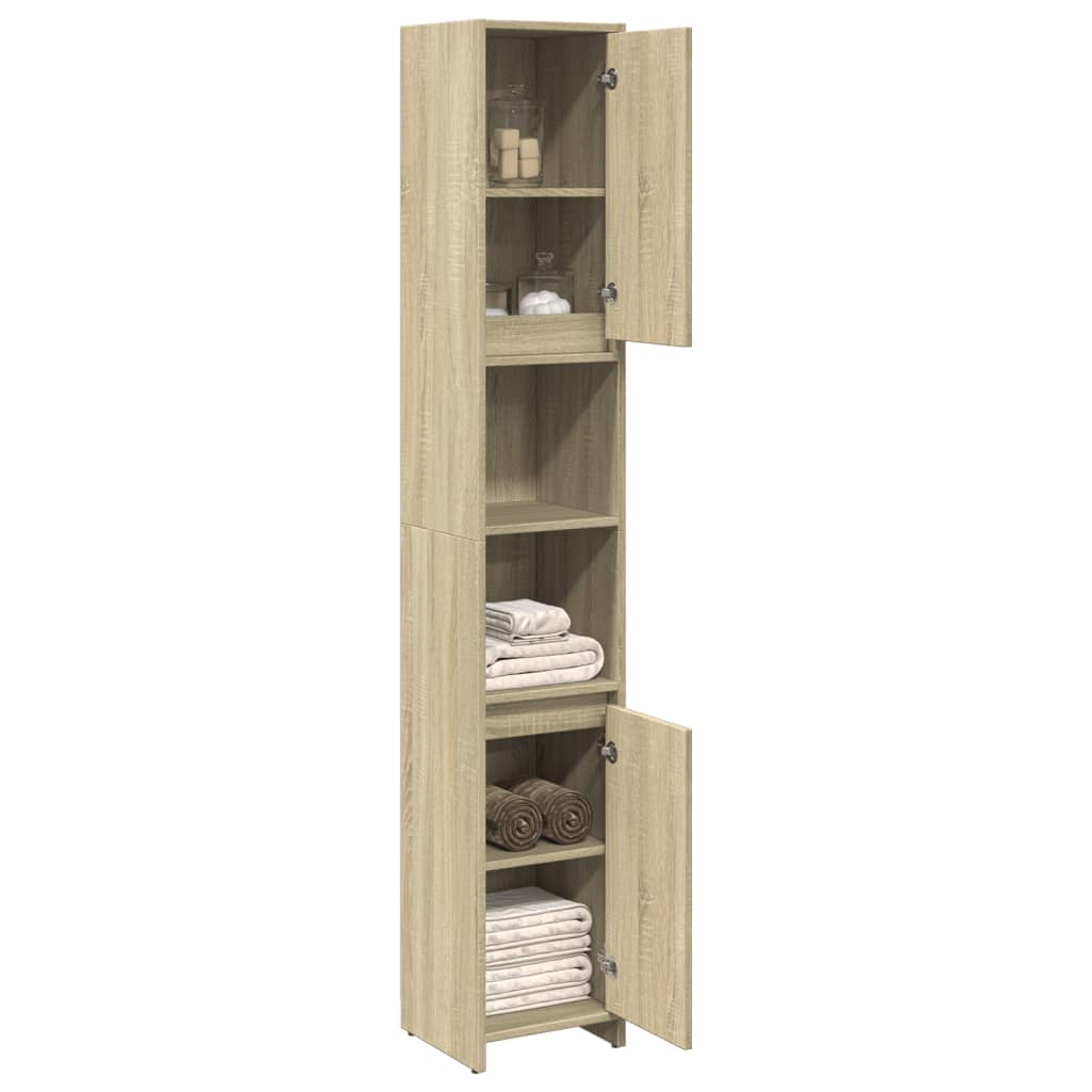 badeværelsesskab 30x30x183,5 cm konstrueret træ sonoma-eg