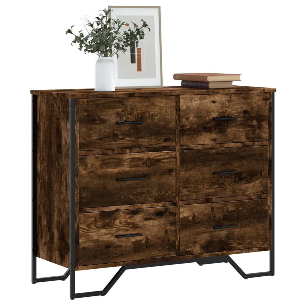 kommode 91x35,5x74,5 cm konstrueret træ røget egetræsfarve billede