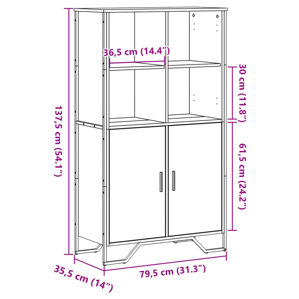 skab 79,5x35,5x137,5 cm konstrueret træ røget egetræsfarve
