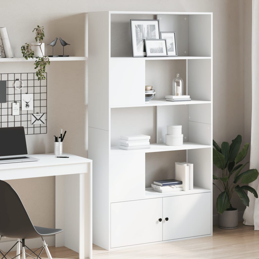 Bogreol 100×36×189 cm i konstrueret træ - hvid reolsystem med låger