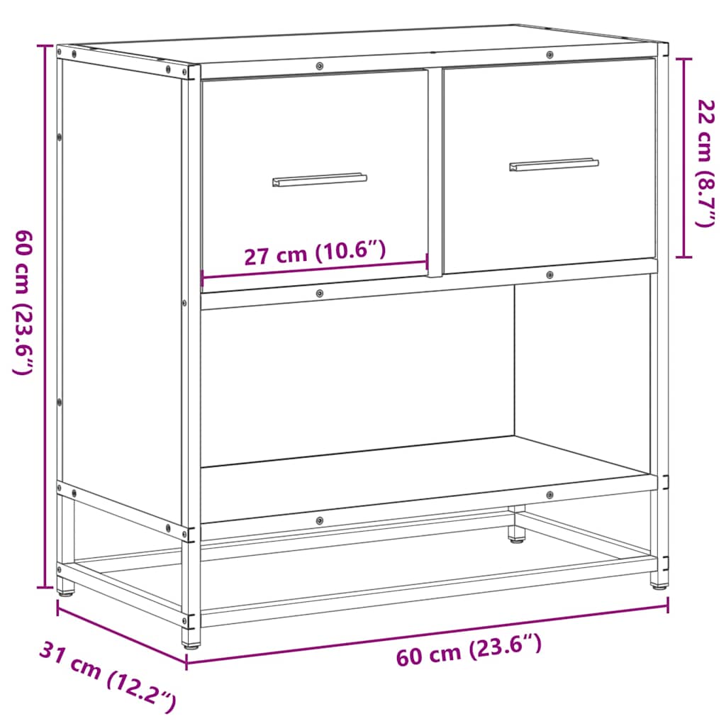 sengeskab sort 60x31x60 cm konstrueret træ og metal