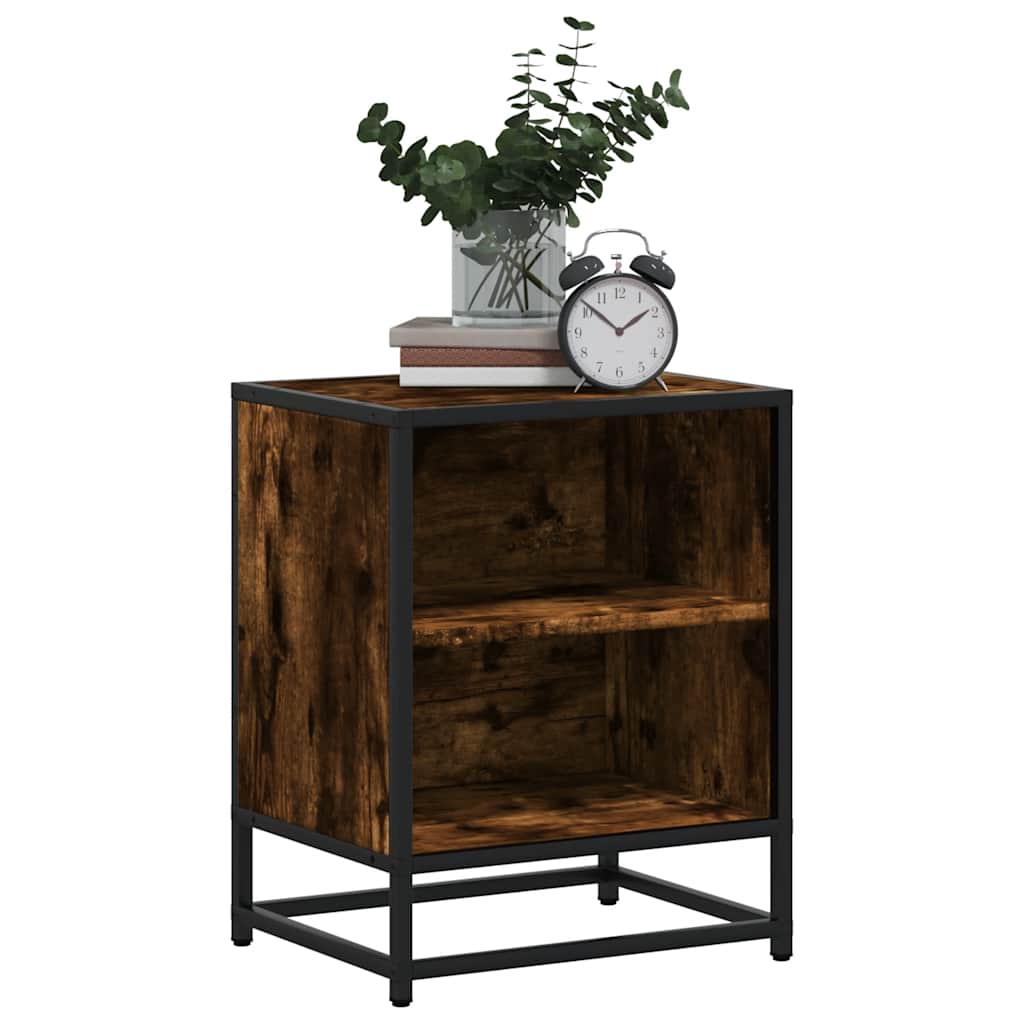sengebord 40x31x50 cm konstrueret træ metal røget egetræsfarve