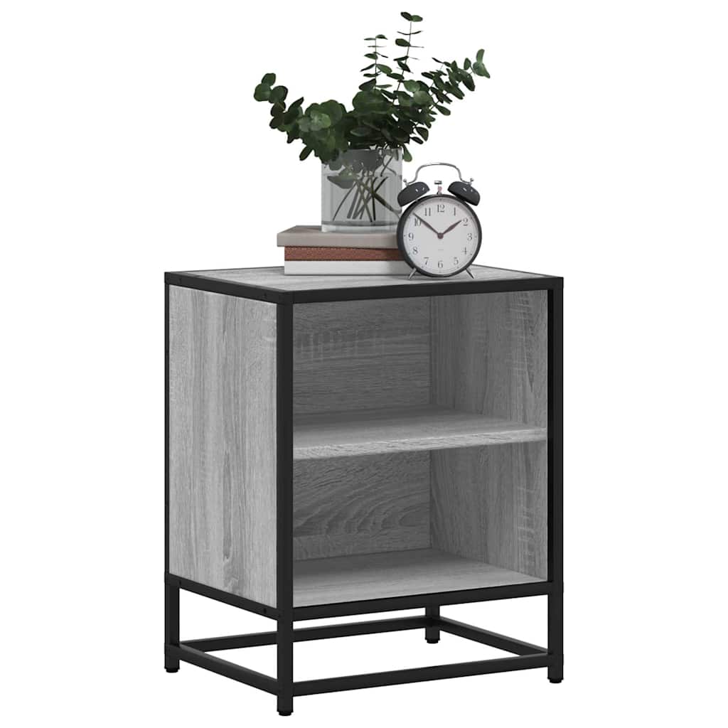 sengebord 40x31x50 cm konstrueret træ og metal grå sonoma-eg