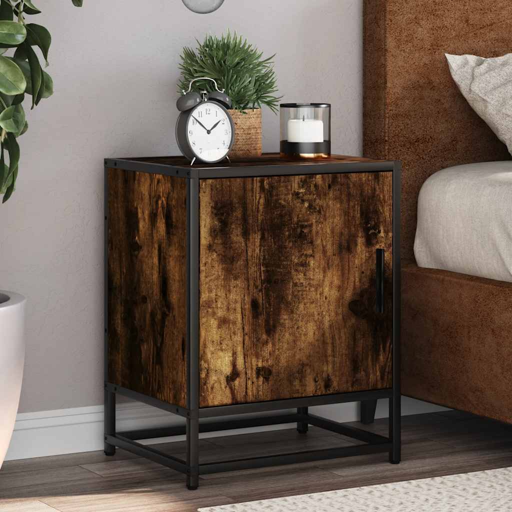 sengebord 40x31x50 cm konstrueret træ metal røget egetræsfarve billede