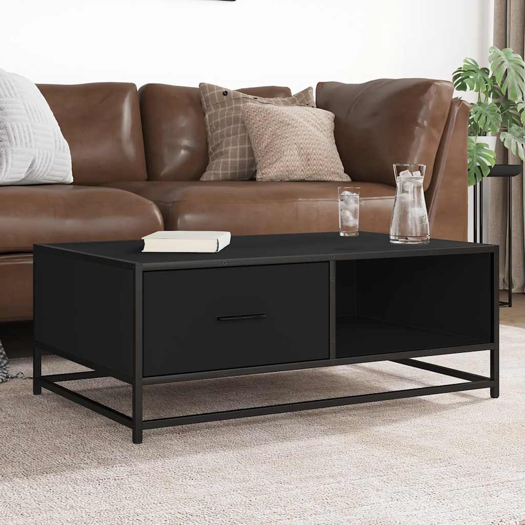 sofabord 90x57x35 cm massivt konstrueret træ og metal sort