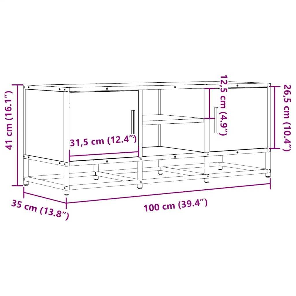 tv-bord 100x35x41 cm konstrueret træ og metal sort