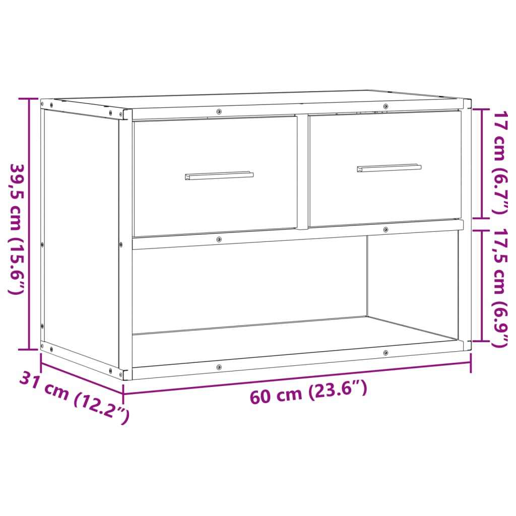 tv-bord 60x31x39,5 cm konstrueret træ og metal brunt eg