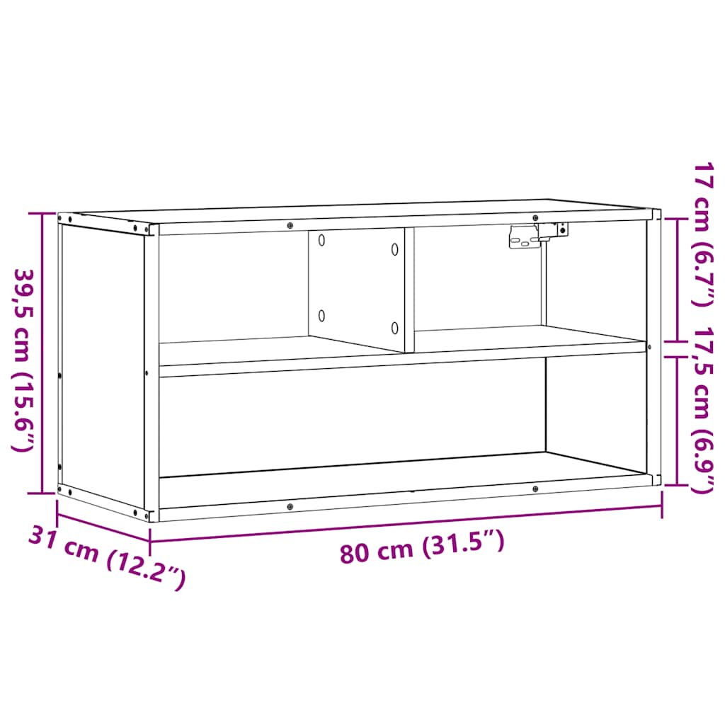 tv-bord 80x31x39,5 cm konstrueret træ og metal grå sonoma-eg