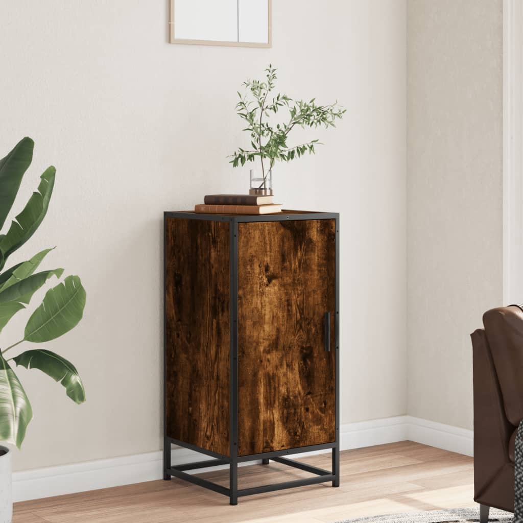 skab 35,5x35x76 cm konstrueret træ og metal røget egetræsfarve