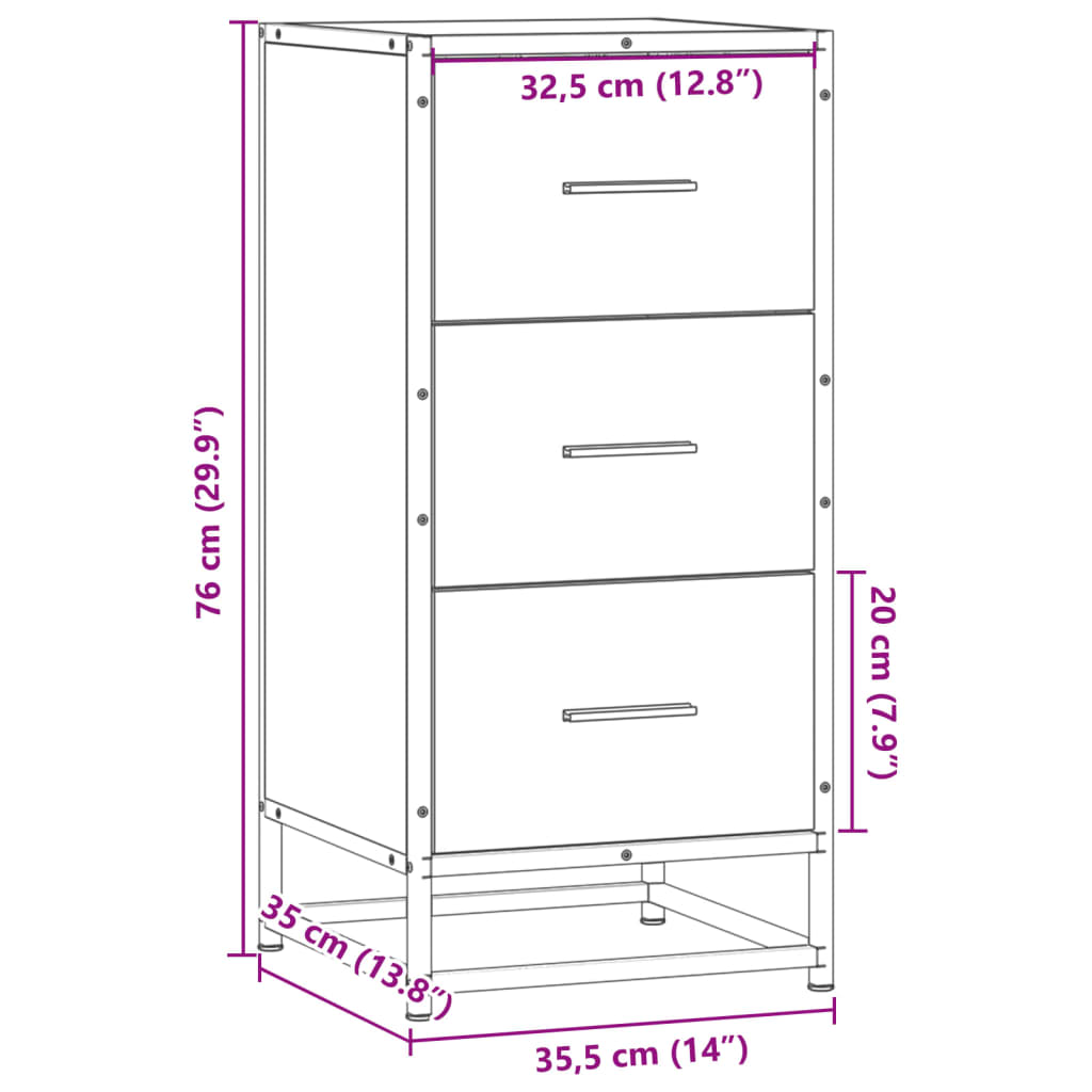 skab 35,5x35x76 cm konstrueret træ og metal grå sonoma-eg