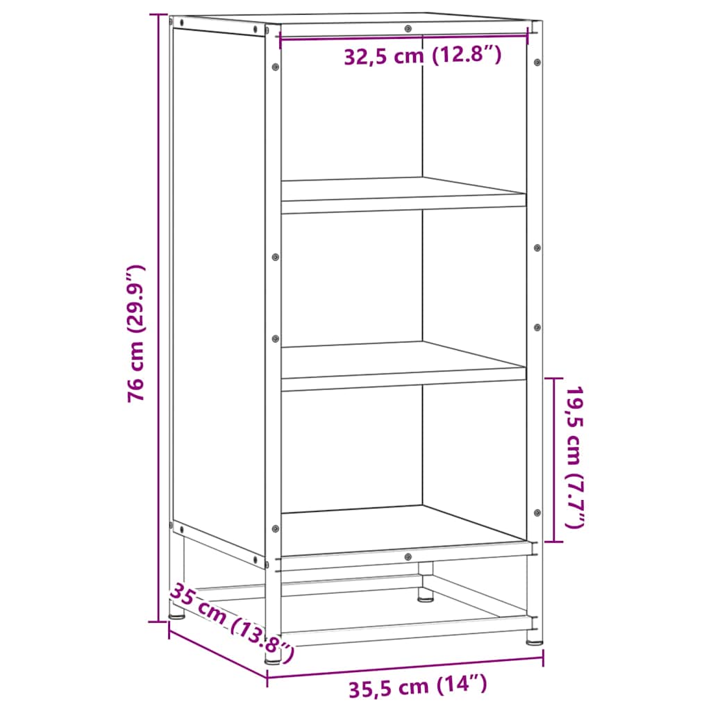 skab 35,5x35x76 cm konstrueret træ og metal grå sonoma-eg