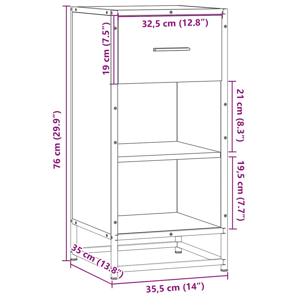 skab 35,5x35x76 cm konstrueret træ og metal grå sonoma-eg