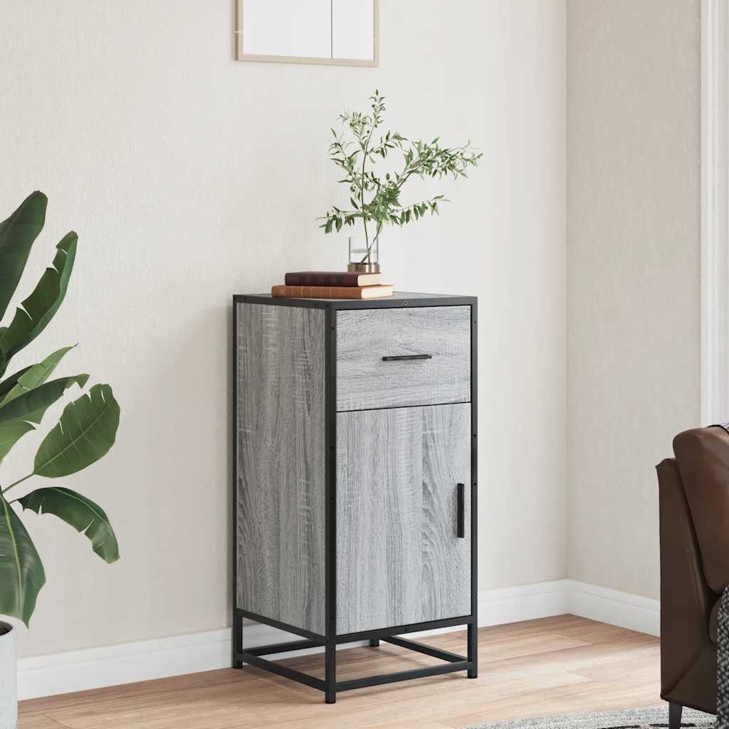 skab 35,5x35x76 cm konstrueret træ og metal grå sonoma-eg