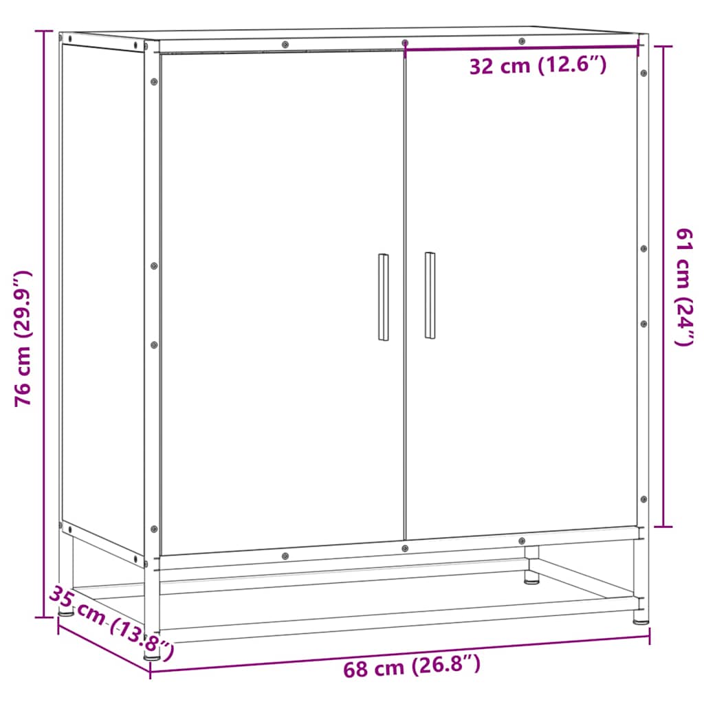 skab 68x35x76 cm konstrueret træ og metal brun egetræsfarve