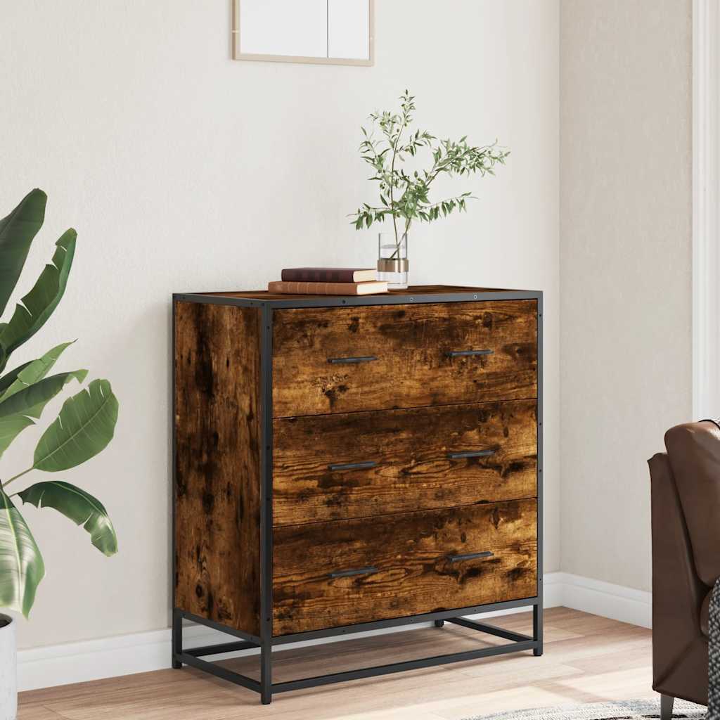 skab 68x35x76 cm konstrueret træ og metal røget egetræsfarve