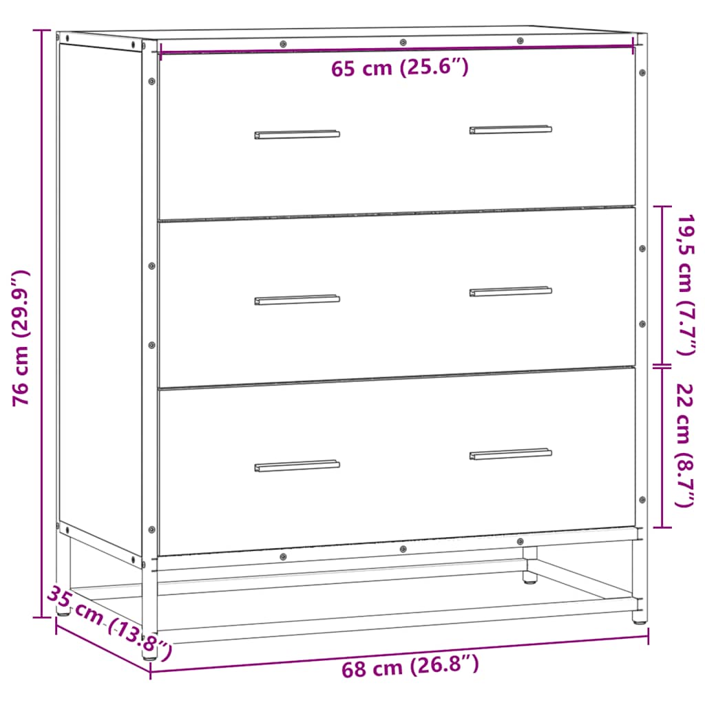 skab 68x35x76 cm konstrueret træ og metal røget egetræsfarve