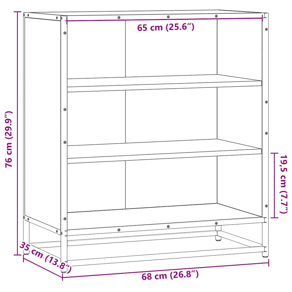 skab 68x35x76 cm konstrueret træ og metal brun egetræsfarve