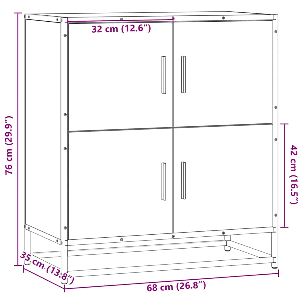skuffeskab 68x35x76 cm konstrueret træ sort