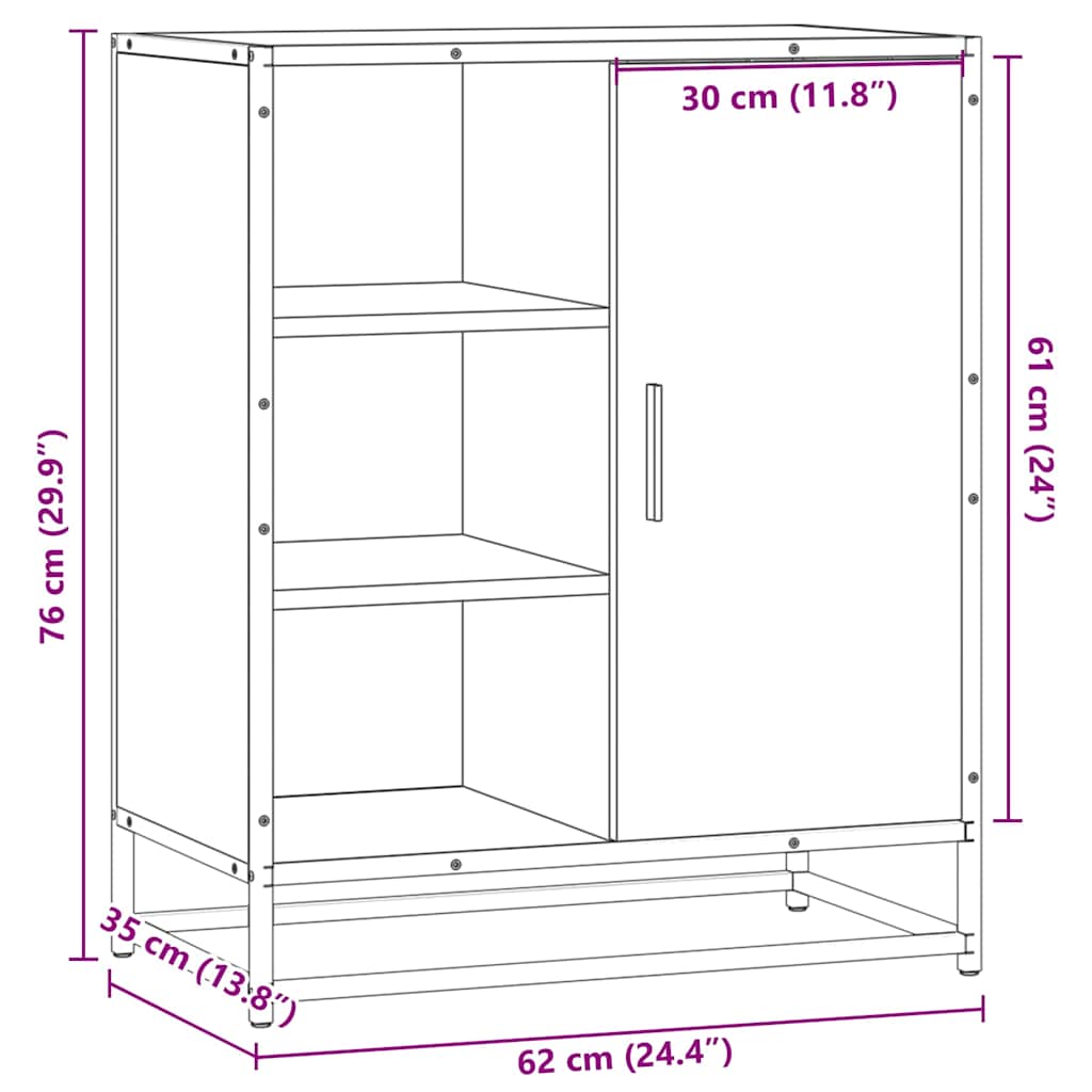 skab 62x35x76 cm konstrueret træ røget egetræsfarve