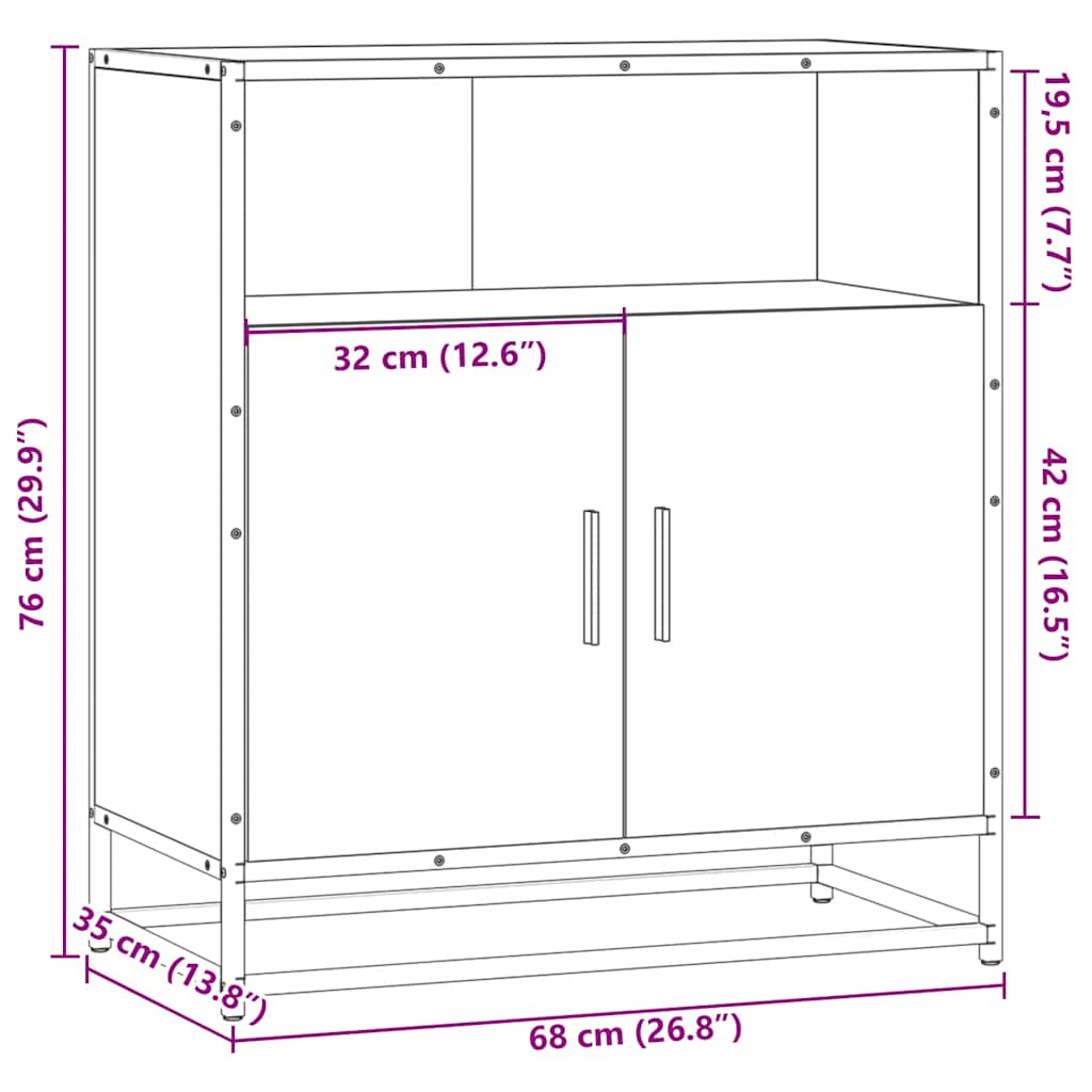 skab 68x35x76 cm konstrueret træ grå sonoma-eg