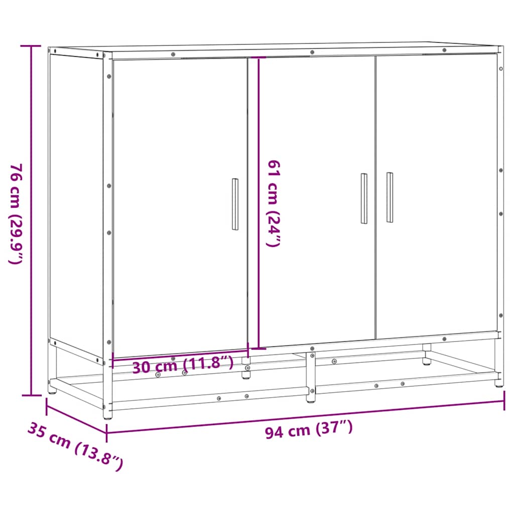 skænk 94x35x76 cm konstrueret træ røget egetræsfarve