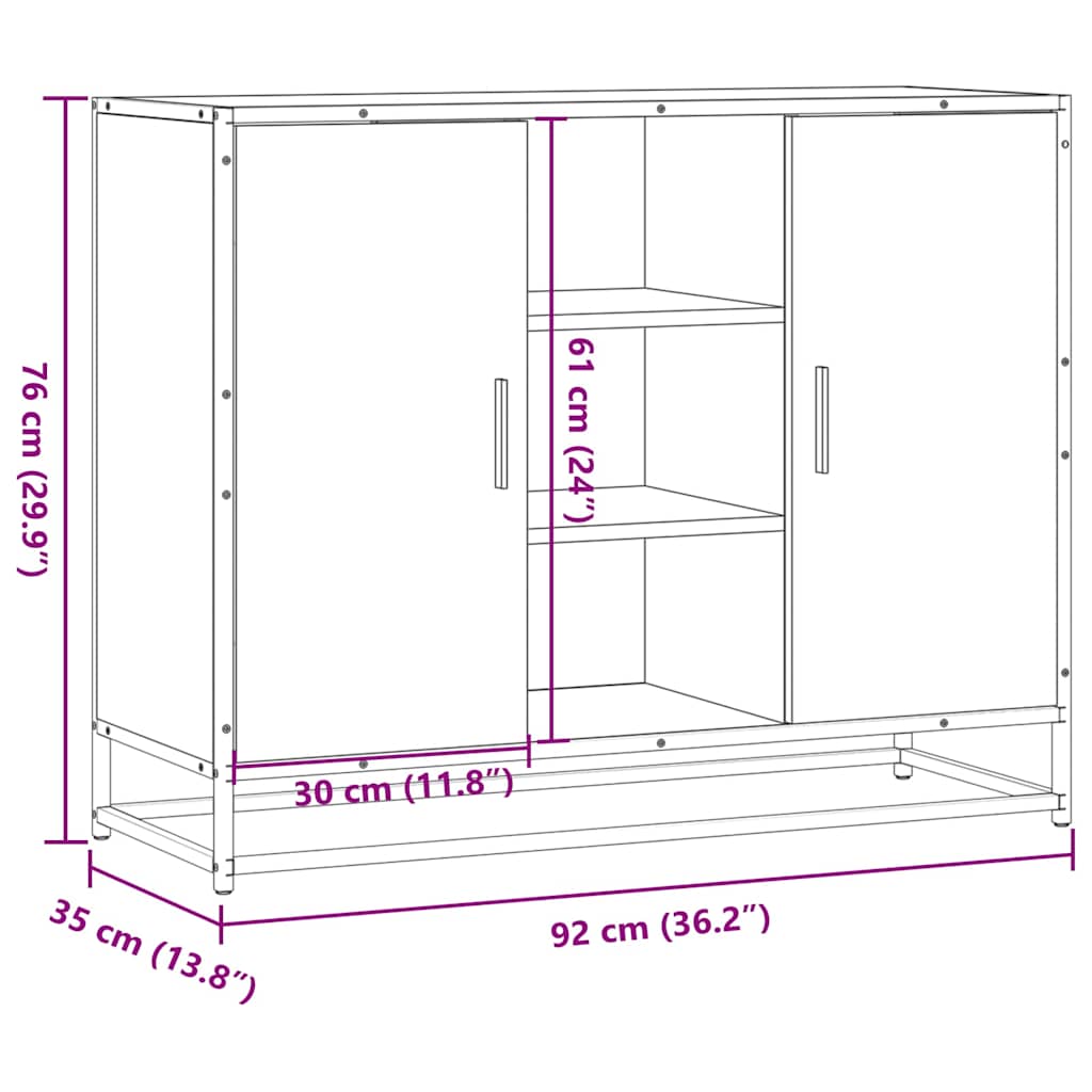 skab 92x35x76 cm konstrueret træ røget egetræsfarve
