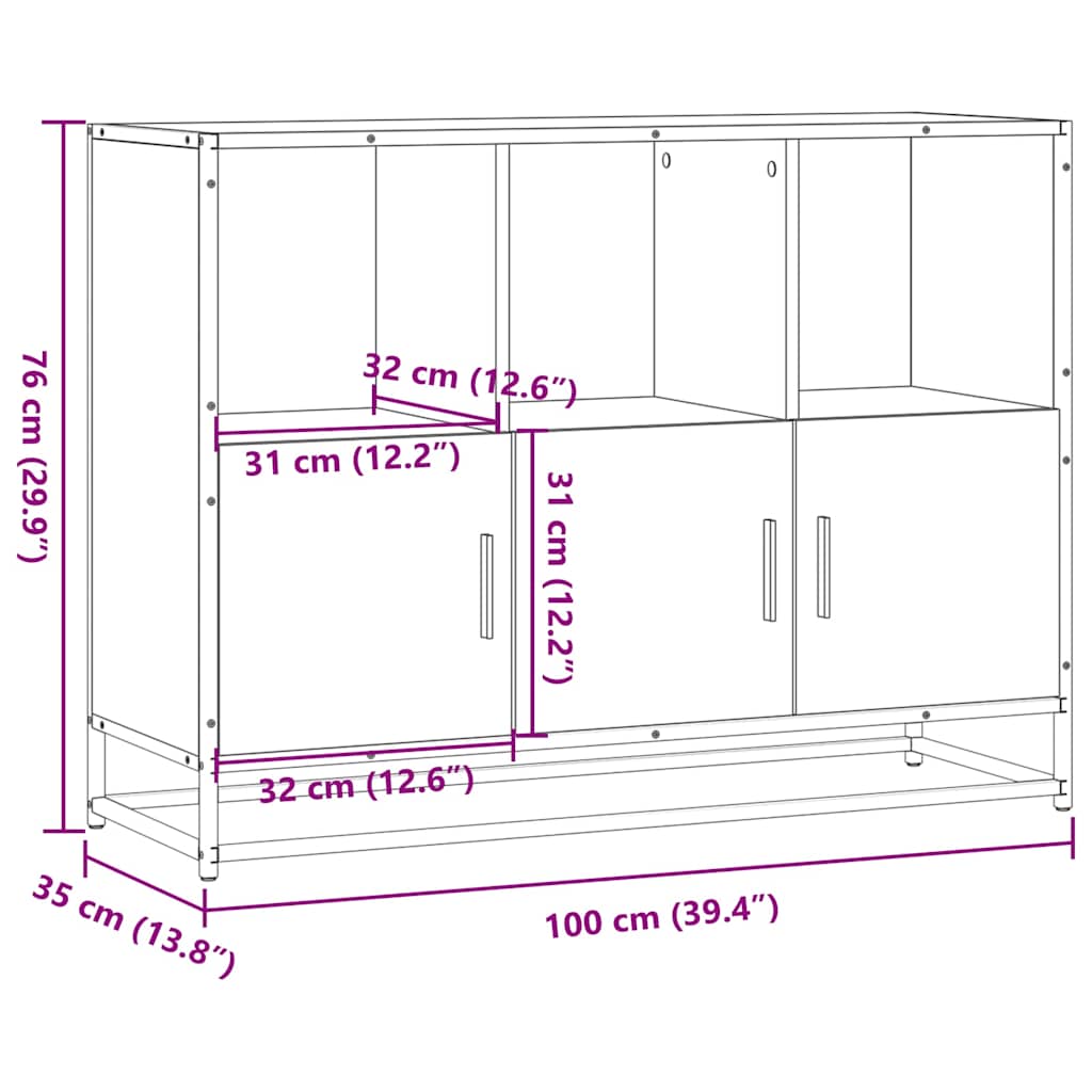 skænk 100x35x76 cm konstrueret træ brun egetræsfarve