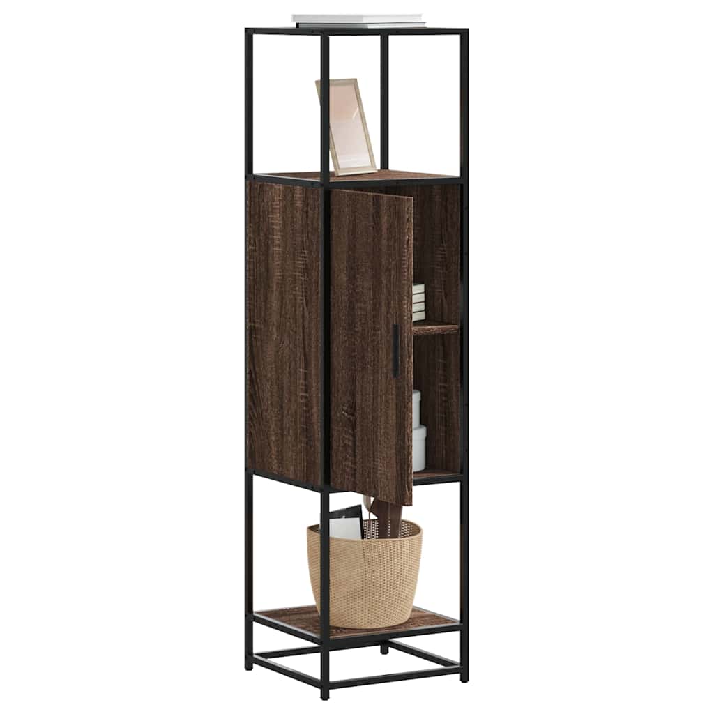skab brun egetræ 35,5x35x139 cm konstrueret træ og metal