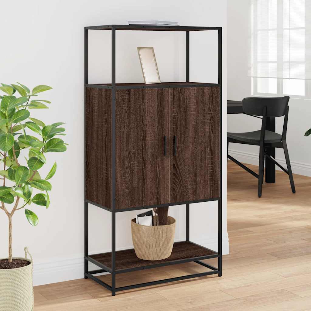 skab brun egetræ 68x35x139 cm konstrueret træ og metal