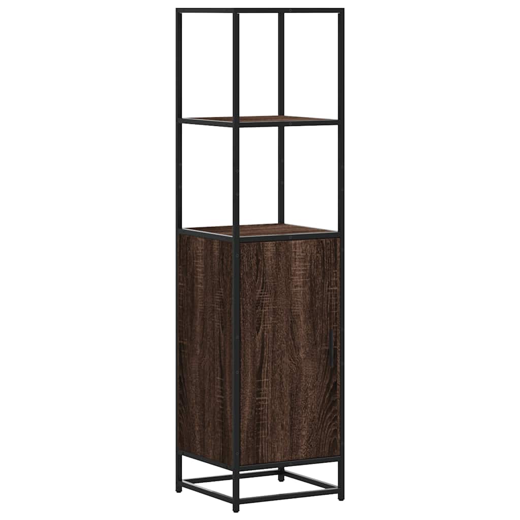 skab brun egetræ 35,5x35x139 cm konstrueret træ og metal