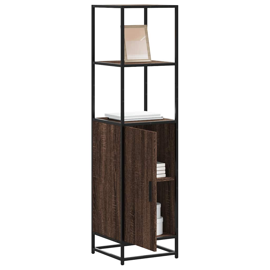 skab brun egetræ 35,5x35x139 cm konstrueret træ og metal