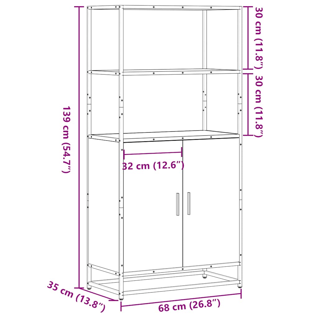 skab 68x35x139 cm konstrueret træ grå sonoma-eg og metal
