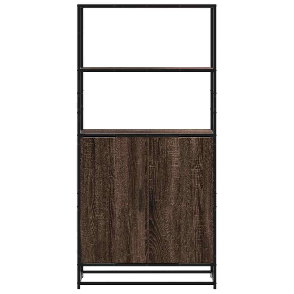 skab brun egetræ 68x35x139 cm konstrueret træ og metal