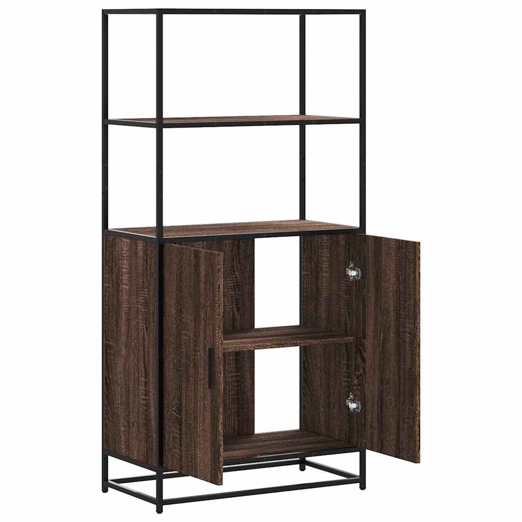skab brun egetræ 68x35x139 cm konstrueret træ og metal